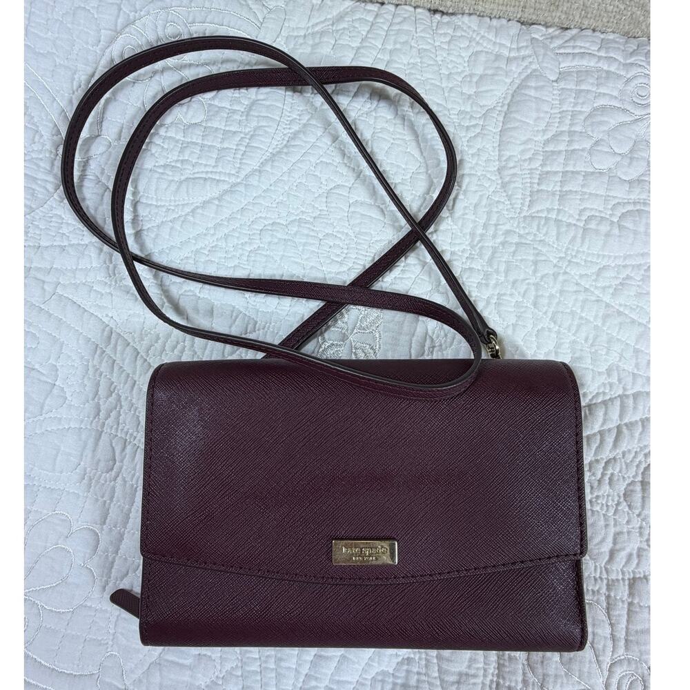Kate Spade Women's Maroon Crossbody Wallet Purse Leather Designer Handbag Bag
